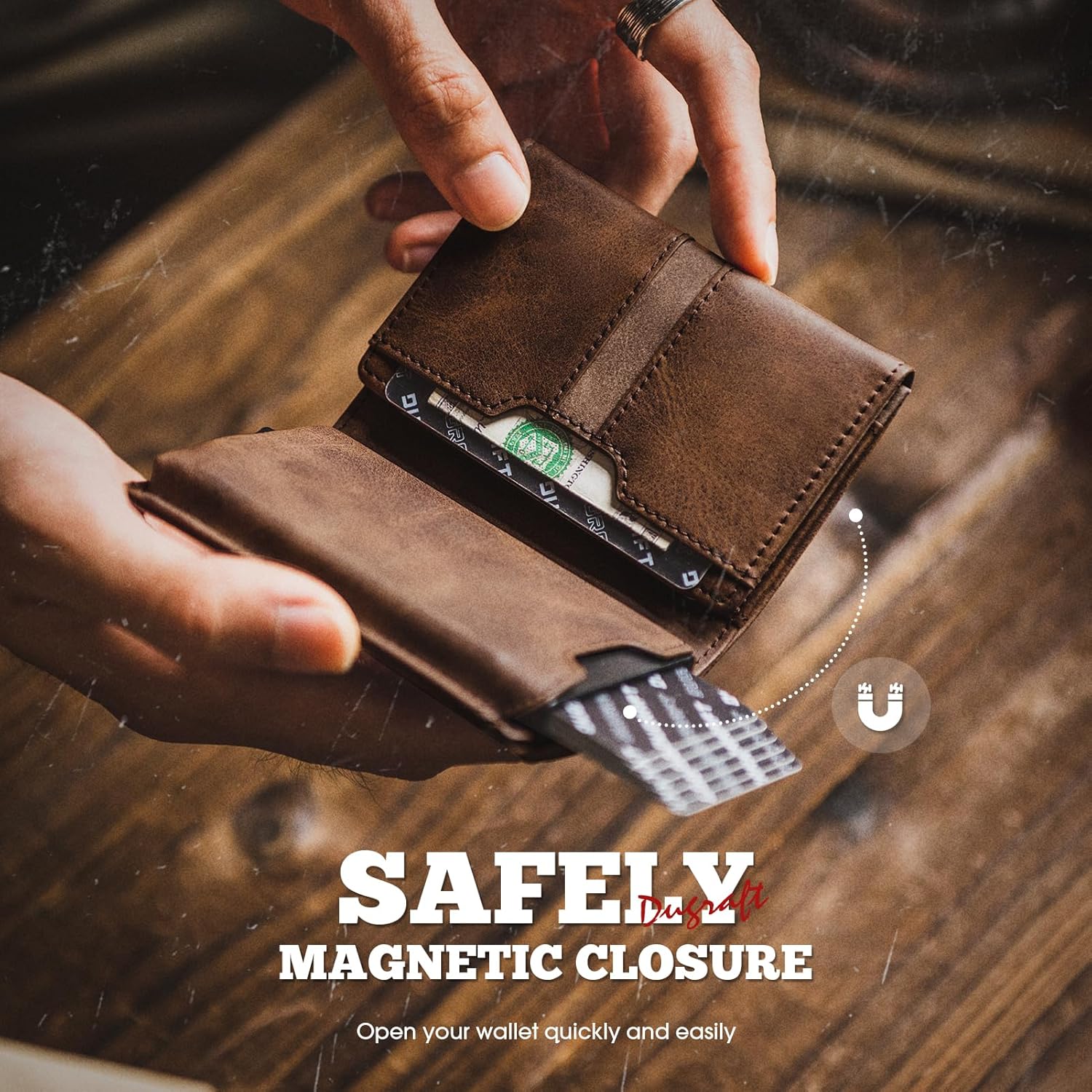 DUGRAFT Mens Wallet for Max.11 Cards with Pop Up Credit Card Ejector Case RFID Blocking, Bills/Cash Compartment and ID Window, Giftbox Packed, Brown