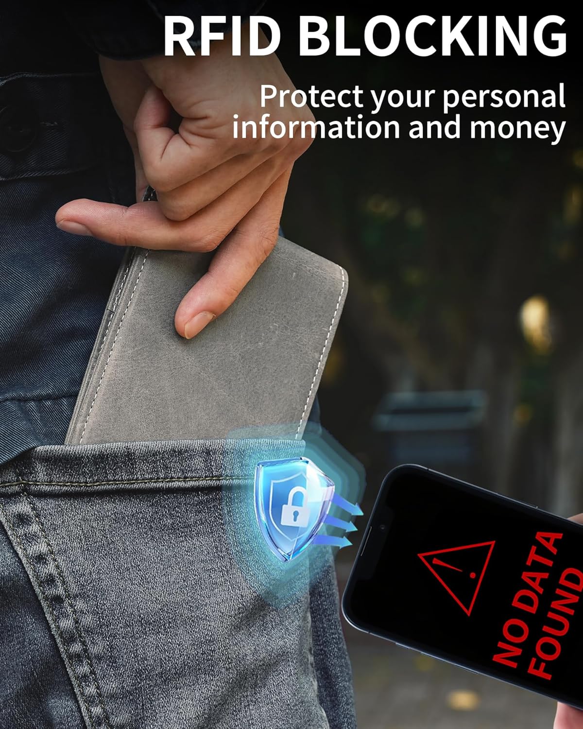 Mens Wallet Bifold Genuine Leather RFID Blocking Wallet for Men with 1 ID Windows 13 Card Holders 2 cash pockets 1 Gift Box