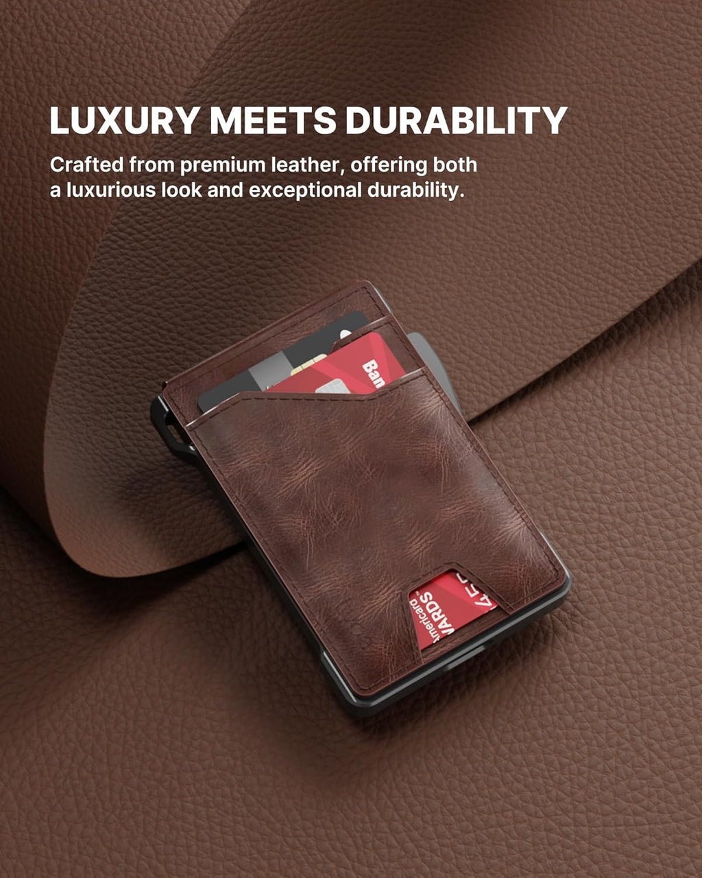 typecase Tactical Wallet for Men Card Holder: Pop Up Card Case, Genuine Leather, Smart, RFID Blocking, Slim, Minimalist, Thin, Front Pocket - 9-13 Card Capacitiy, ID Window, Money Clip (Brown)