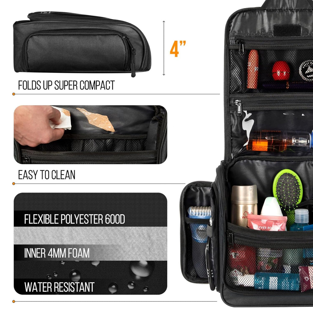 Travel Toiletry Bag for Men and Women - Large Hanging Toiletry Organizer - Waterproof Hygiene Bag with Metal XXL Swivel Hook, with Sturdy Zippers and 19 Compartments for Toiletries, Makeup, Cosmetics