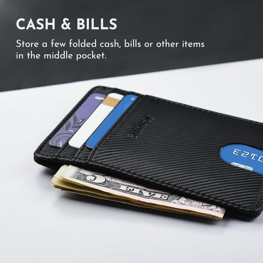 Buffway Mens Slim Wallet, Minimalist Thin Front Pocket Leather Credit Card Holder with RFID Blocking for Work Travel