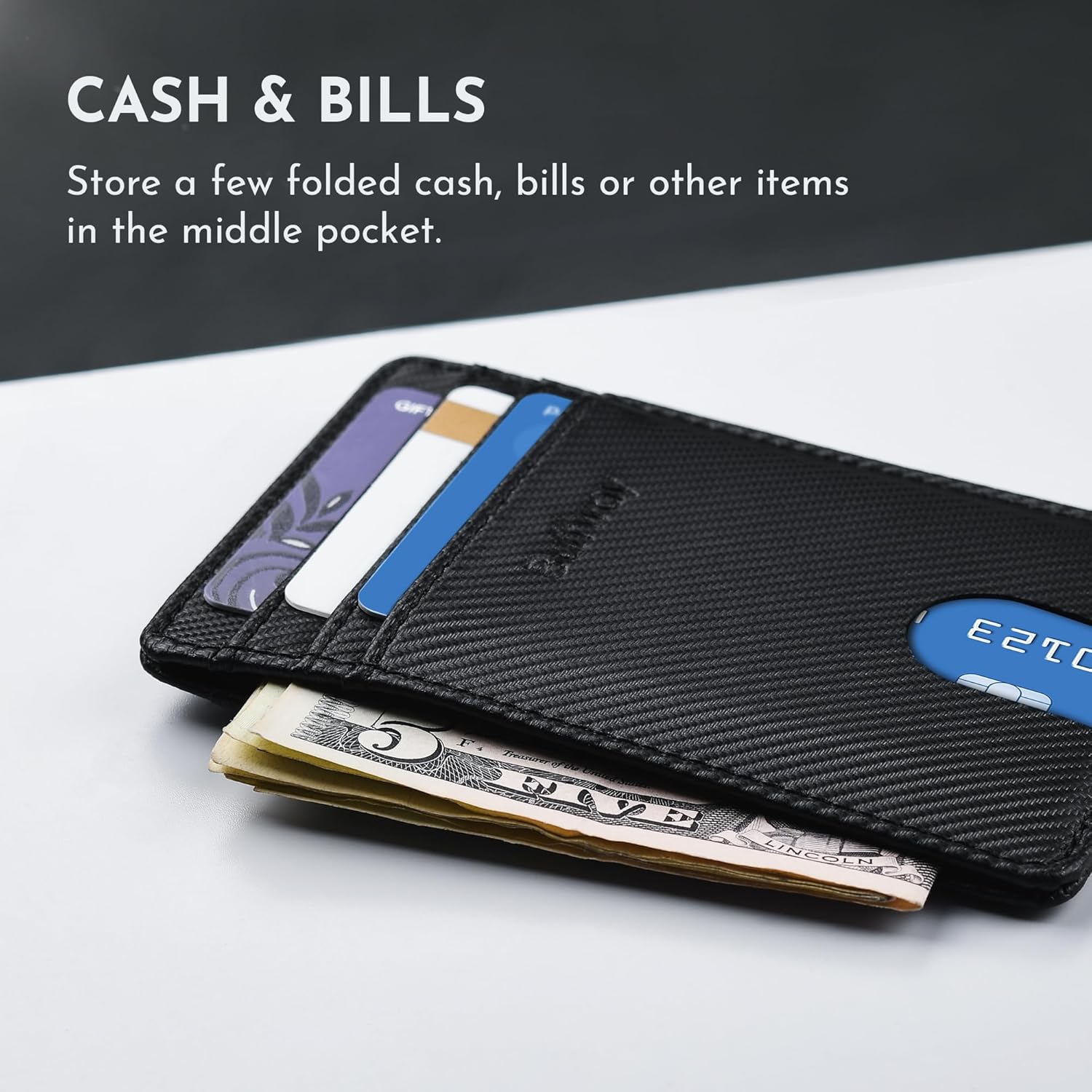 Buffway Mens Slim Wallet, Minimalist Thin Front Pocket Leather Credit Card Holder with RFID Blocking for Work Travel