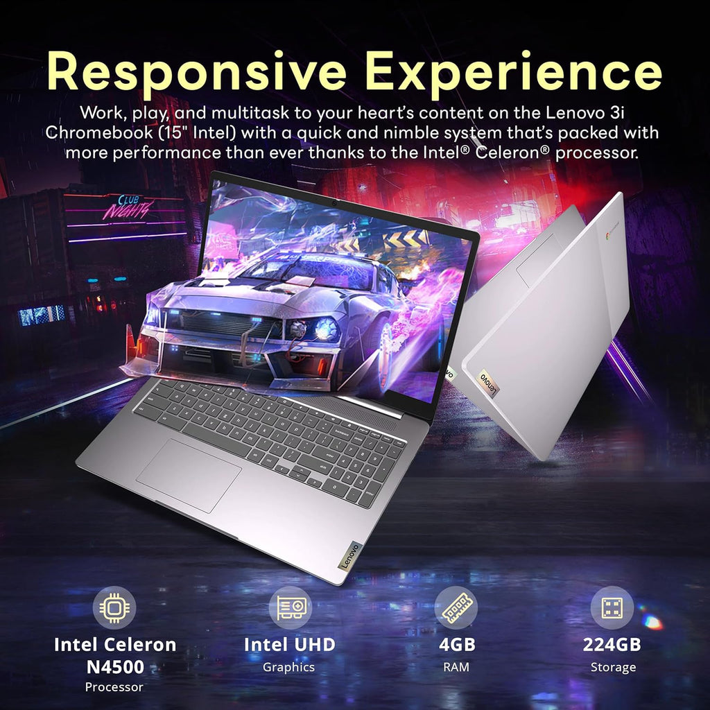 Lenovo Ideapad 3 15.6" FHD Chromebook, Intel Celeron N4500, 4GB LPDDR4X, 224GB Storage (64GB SSD + 160GB Docking Station Set), Number Pad, Webcam, Wi-Fi 6, Chrome OS, Gray