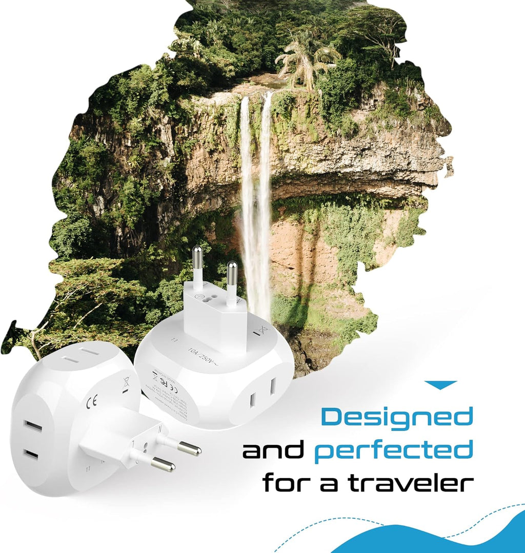 Ceptics European Travel Plug Adapter Europe Power Adaptor Charger 4 Input - Ultra Compact - Light Weight - USA to Any Type C Countries Such as Italy, Iceland, Austria and More - 2 Pack (PT-9C)