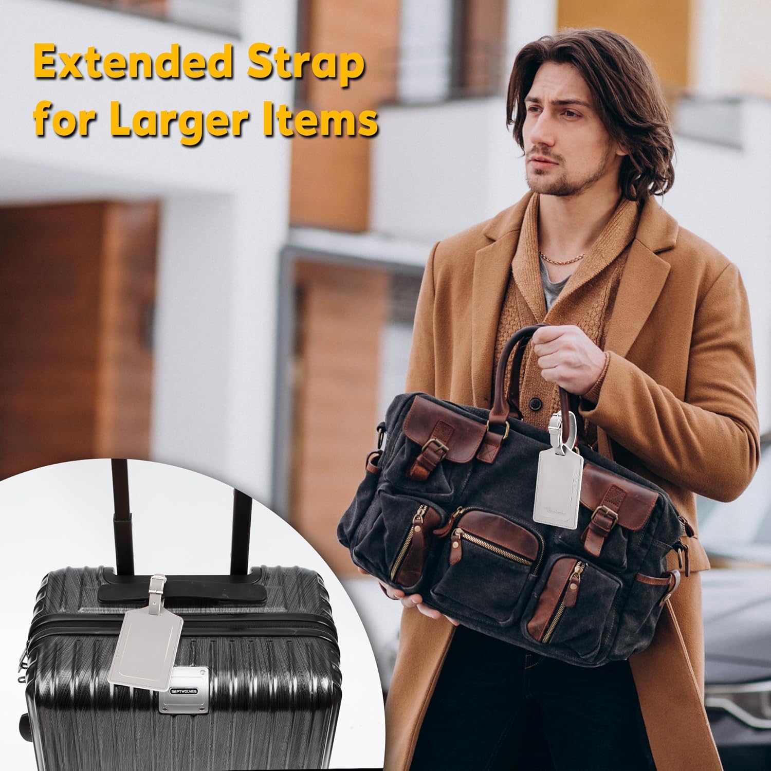 Travelambo Luggage Tags for Suitcases PU Leather Travel Tags Bag Tags Privacy Protection Travel Essentials