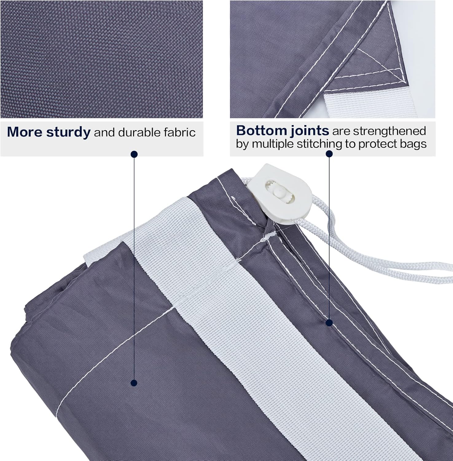 HOMEST 2 Pack XL Nylon Laundry Bag with Strap, Large Dirty Garments Organizer, Easy Fit a Hamper or Clothing Basket, Can Carry Up to 4 Loads of Clothes, Grey