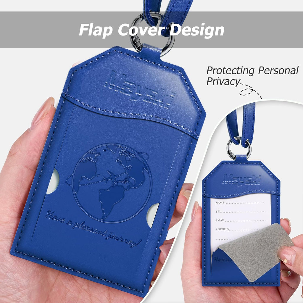 Mayski Luggage Tags for Suitcases 3 Pack Suitcase Bag Tags, TSA Approved, Metal Buckle, Bag Tags with Name ID Card Travel Essentials, Blue Global