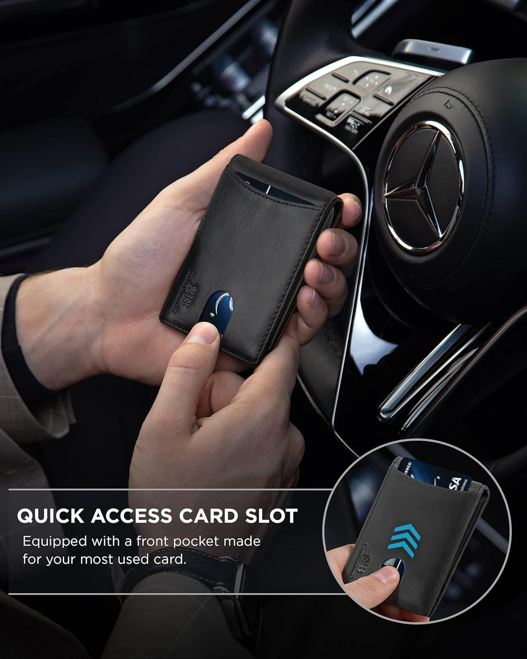 SERMAN BRANDS RFID Blocking Slim Bifold Genuine Leather Minimalist Front Pocket Wallets for Men with Money Clip Thin Mens