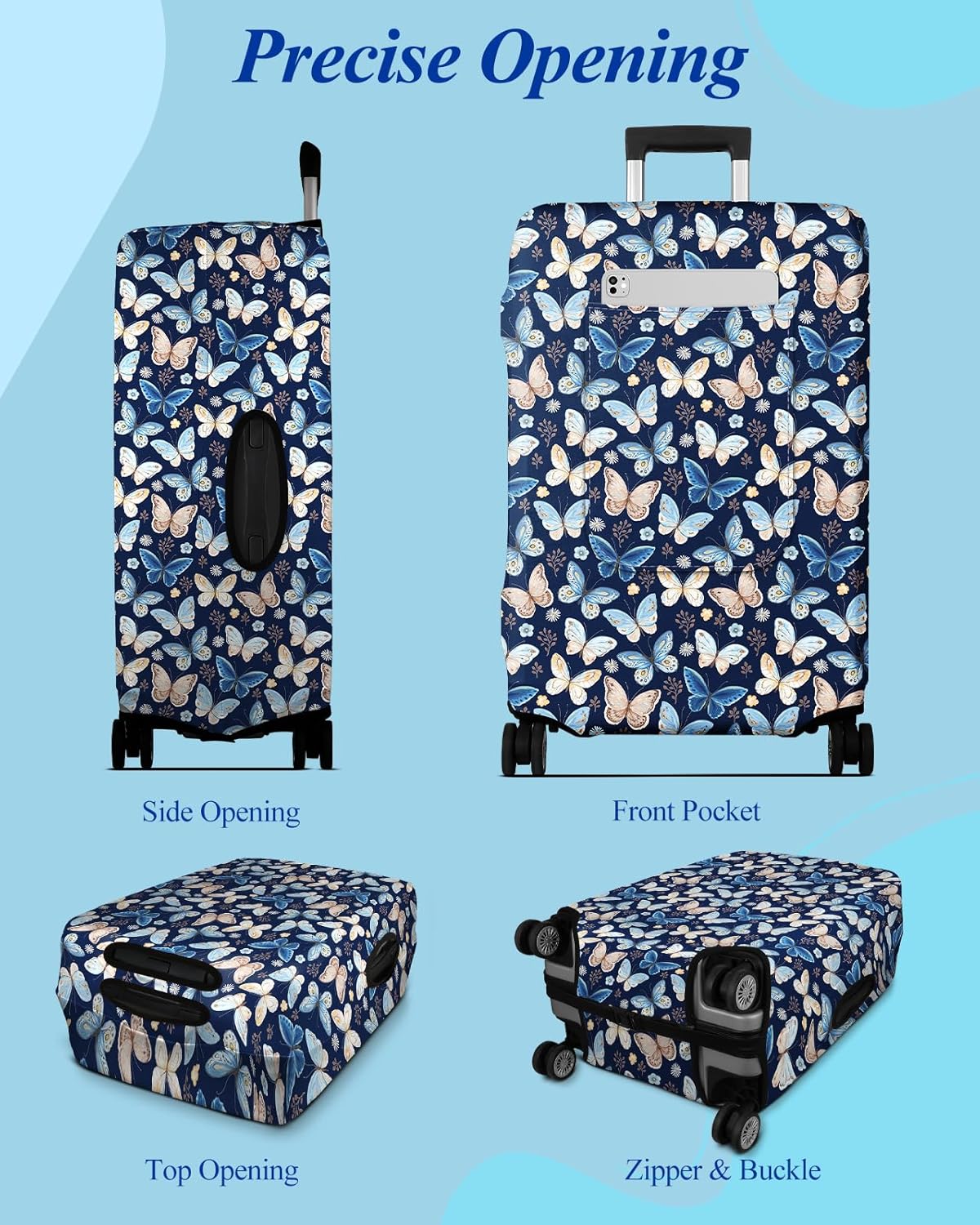 Slohif Luggage Cover for Suitcase Tsa Approved Protector - Luggage Sleeve Large Suit Case Cover Travel Stretch Baggage Case Protective Washable Fit 30-32 Inch Blue Butterfly XL