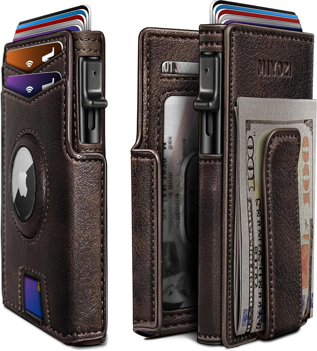 Airtag Wallet for Men,with Money Clip 10 Cards Metal Case Smart Slim Pop Up Credit Card Holder Flip with Magnetic Closure RFID Blocking wallet with Gift Box