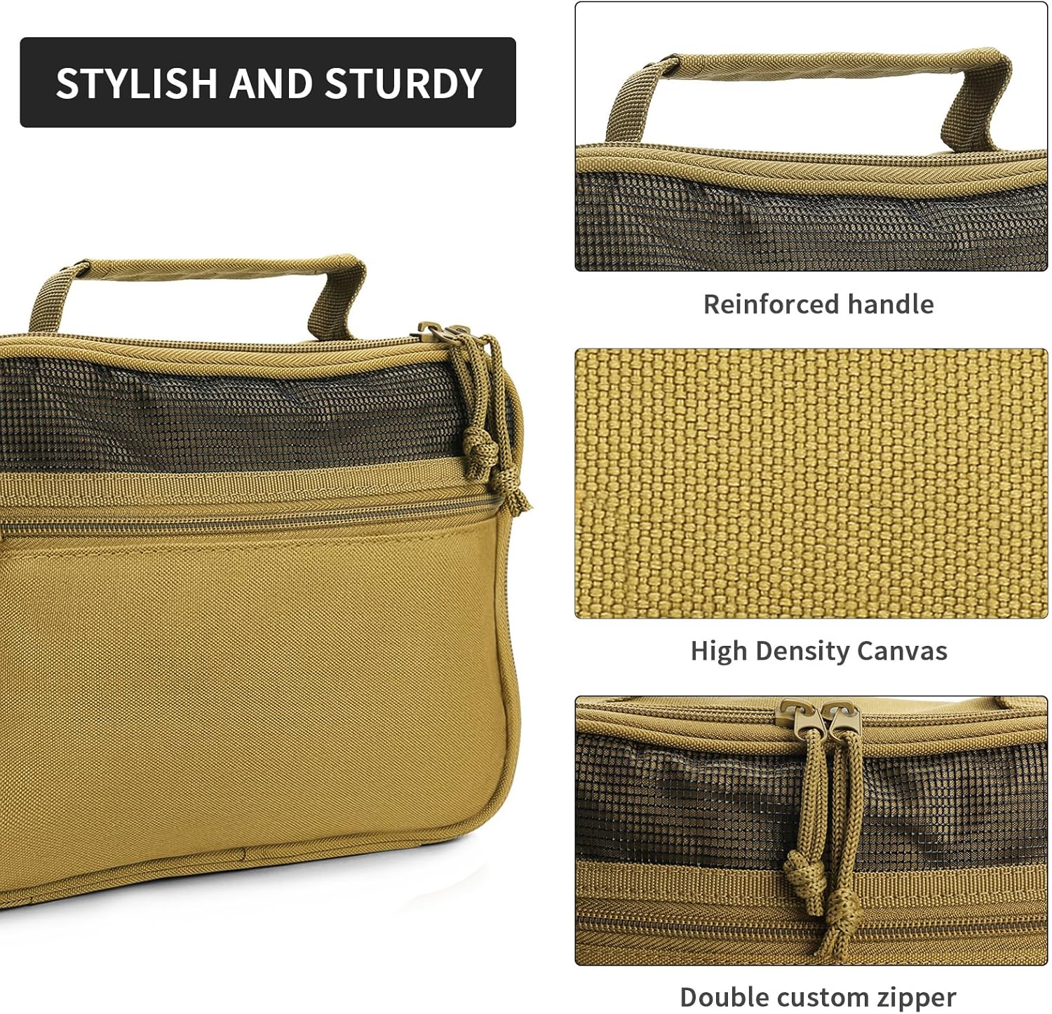 Toiletry Bag for Men Travel, Men's Hanging Toiletry Bag, Portable Dopp Kit Organizer with Hook - Shaving Bag, Tactical Travel Essentials Khaki（No molle）