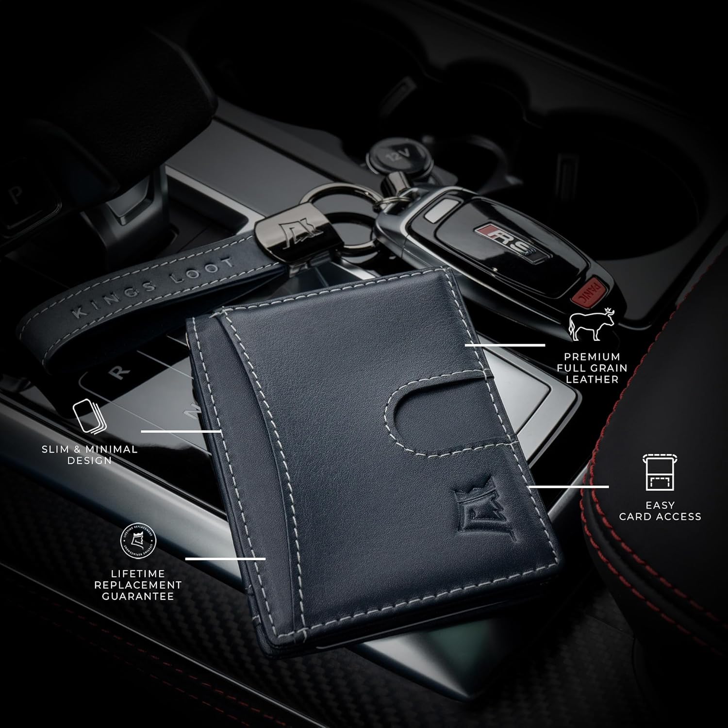 Kings Loot Custom Wallet for Men | Engraved Leather Slim Wallet with Money Clip | Personalized RFID Blocking Design | Minimalist & Stylish Wallets (Blue)