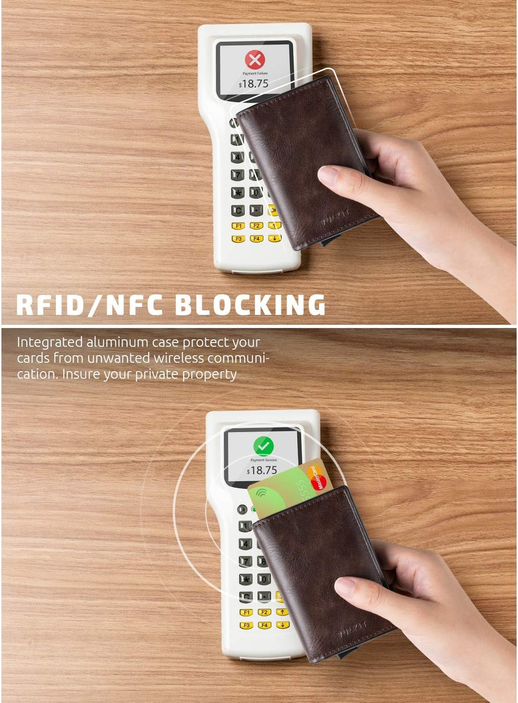 VULKIT Card Holder Pop Up Slim Wallet Leather RFID Blocking Card Case Up to 8 Credit Cards