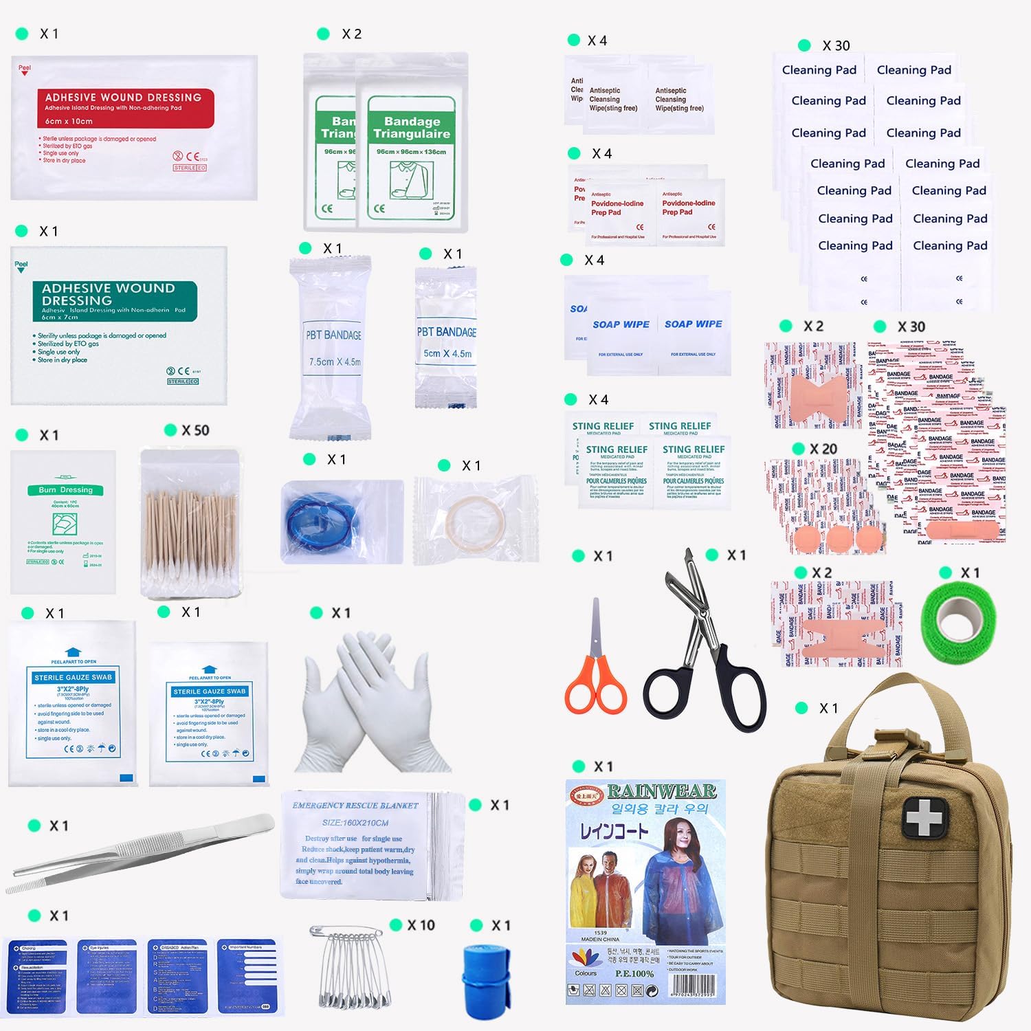 First Aid Kit Med Medical - Kit Rip-Off 180 pcs Water-Resistant Emergency Kit for Camping Hiking Home Outdoor Truck Vehicle Car Fishing Travel Biking