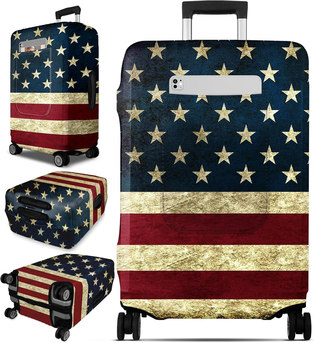 Slohif Luggage Cover for Suitcase Tsa Approved Protector - Luggage Sleeve Large Suit Case Cover Travel Stretch Baggage Case Protective Washable Fit 26-28 Inch Flag M