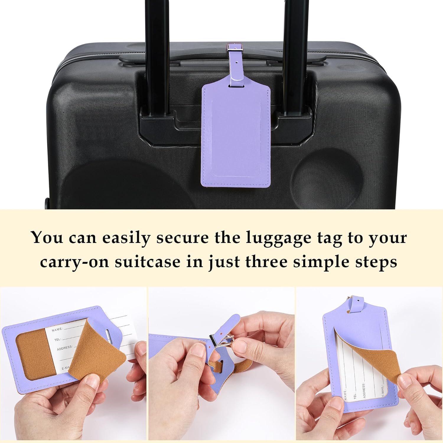 Travelambo Luggage Tags for Suitcases PU Leather Travel Tags Bag Tags Privacy Protection Travel Essentials