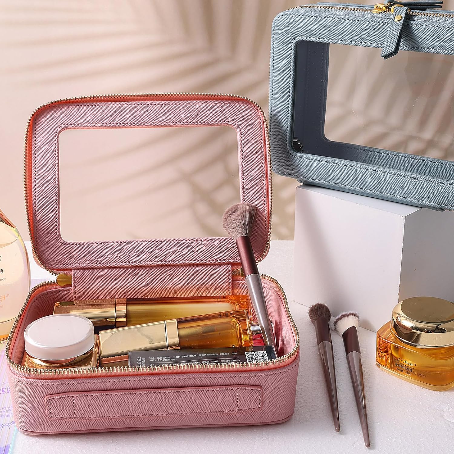 SANHECUN Toiletry bag waterproof cosmetic organizer with handle lagre opening for travelling