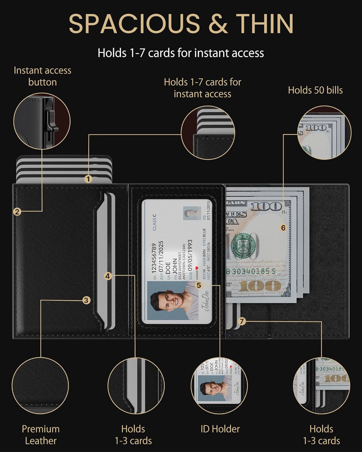 typecase Mens Wallet Card Holder for AirTag: Leather Smart Wallet for Men Compatible with Apple Air Tag, RFID Blocking, Slim, Minimalist - 9-14 Card Capacity | ID Window | Cash Slot (Dark Black)