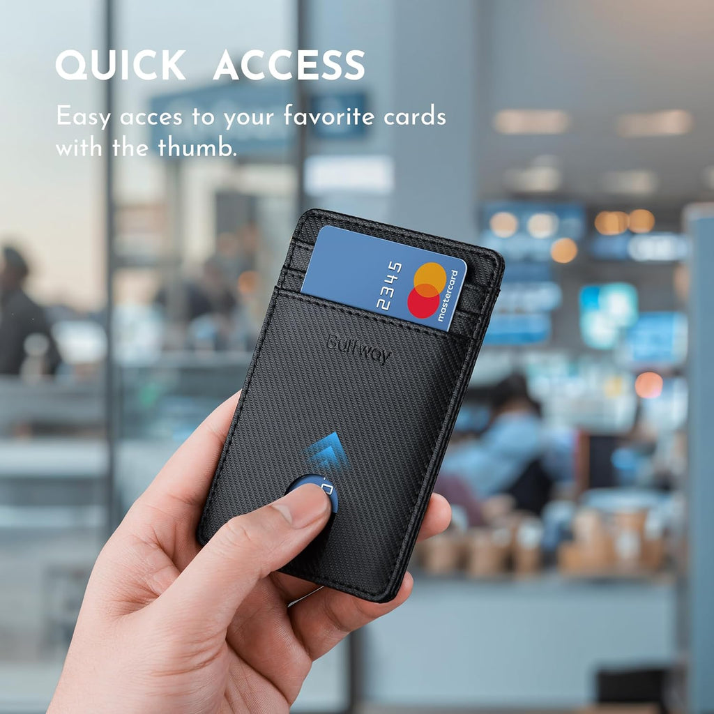 Buffway Mens Slim Wallet, Minimalist Thin Front Pocket Leather Credit Card Holder with RFID Blocking for Work Travel