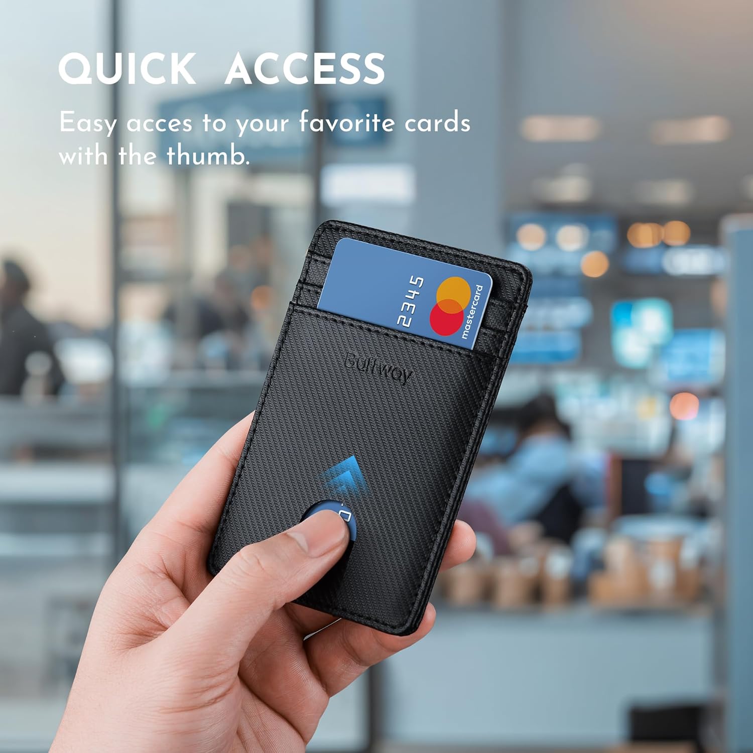 Buffway Mens Slim Wallet, Minimalist Thin Front Pocket Leather Credit Card Holder with RFID Blocking for Work Travel