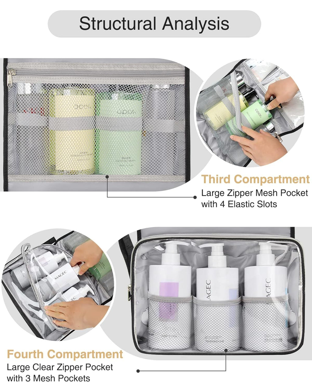 Relavel Travel Toiletry Bag for Men, Hanging Toiletry Bag for Women Makeup Cosmetic Storage Organizer Large Capacity Travel Kit Shaving Bag for Full Sized Container Black