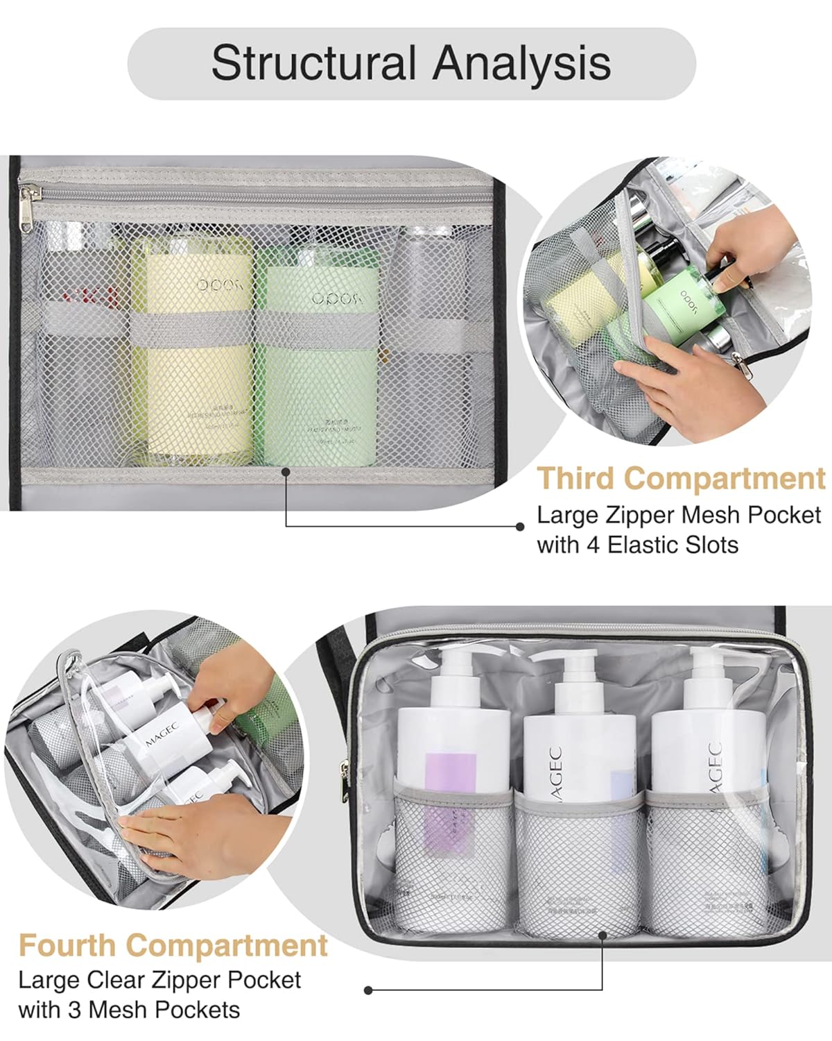 Relavel Travel Toiletry Bag for Men, Hanging Toiletry Bag for Women Makeup Cosmetic Storage Organizer Large Capacity Travel Kit Shaving Bag for Full Sized Container Black