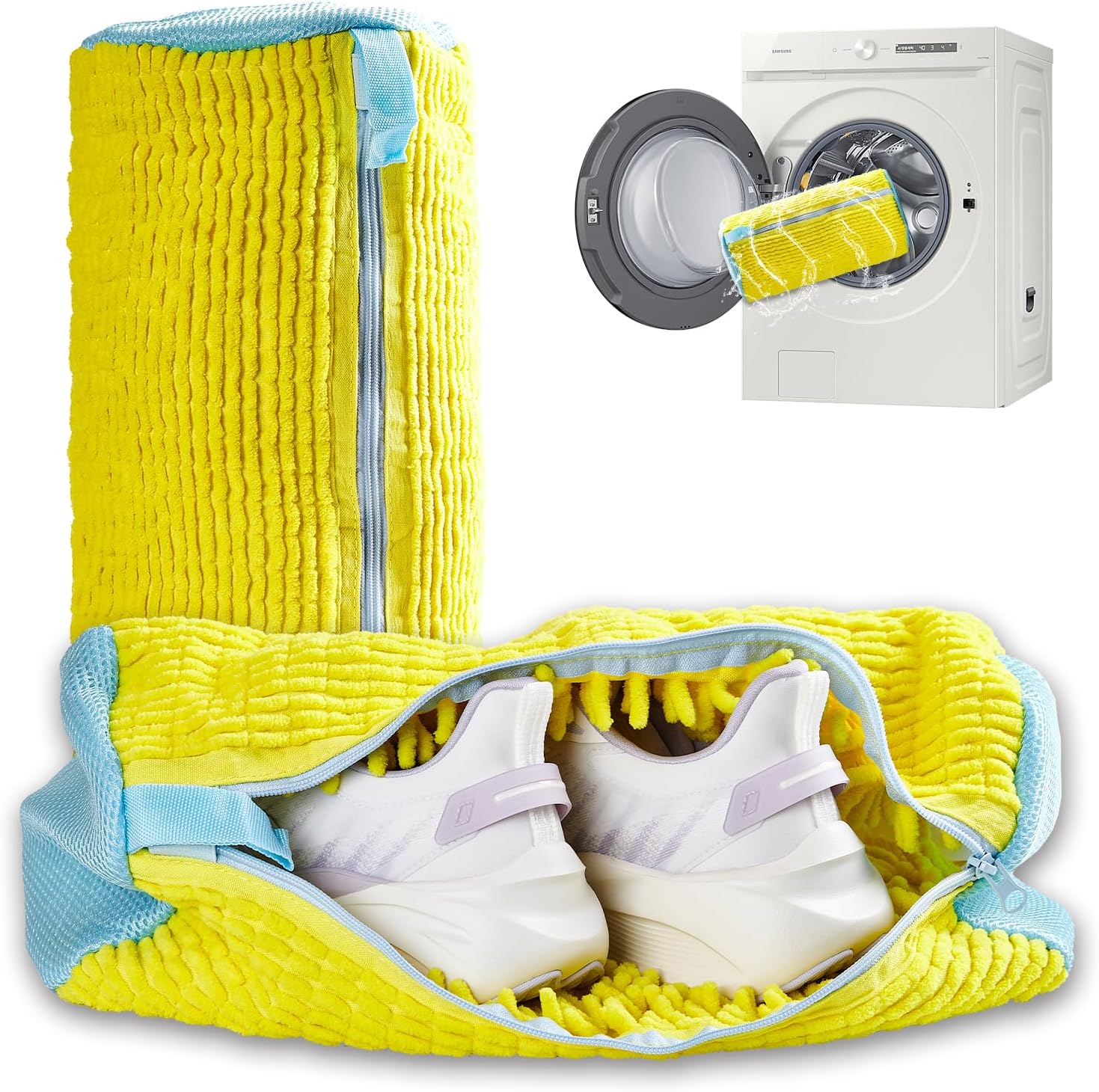 Shoe Washing Machine Bag, 2Pcs Reusable Shoe Cleaning Bag for Washing Machine, Shoe Laundry Bag for Washer, Cleaner bag for Sneakers Tennis Shoes (Yellow 2pcs)