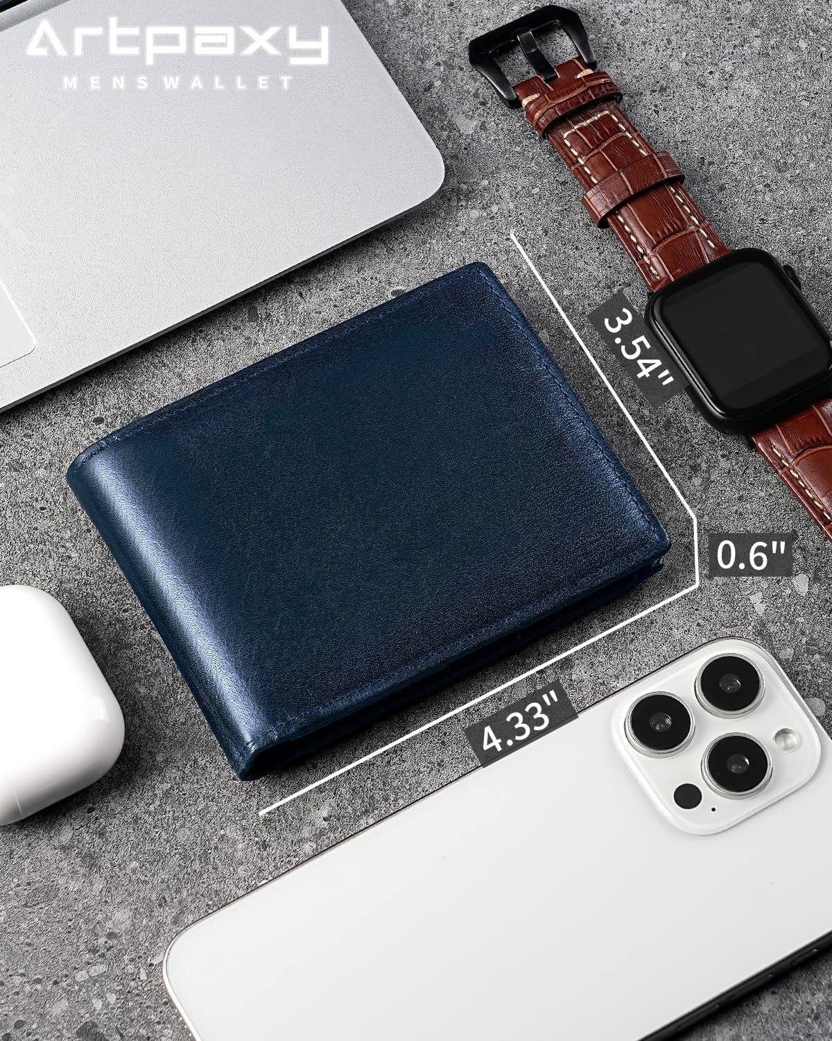 Mens Wallet Bifold Genuine Leather RFID Blocking Wallet for Men with 1 ID Windows 13 Card Holders 2 cash pockets 1 Gift Box