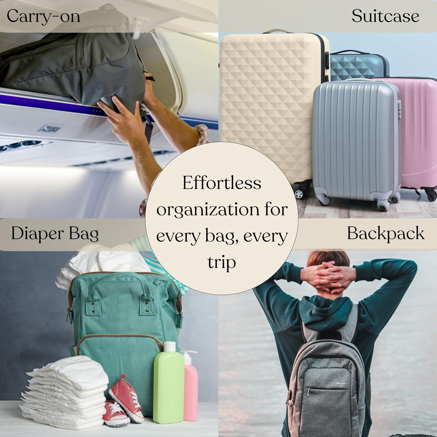 9 Set Packing Cubes - Suitcase Organizer, Cute Packing Cubes, Travel Bags Organizer for Luggage with Hanging Toiletry and Shoe Bag, Travel Essentials for Women, Men and Kids -Blue Flower