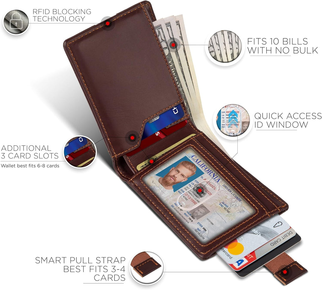 SERMAN BRANDS RFID Blocking Slim Bifold Genuine Leather Thin Minimalist Front Pocket Wallets for Men Billfold Wallet Men Gift