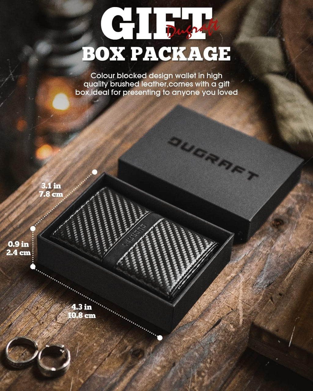 DUGRAFT Mens Wallet for Max.11 Cards with Pop Up Credit Card Ejector Case RFID Blocking, Bills/Cash Compartment and ID Window, Giftbox Packed, Carbon Fiber Black
