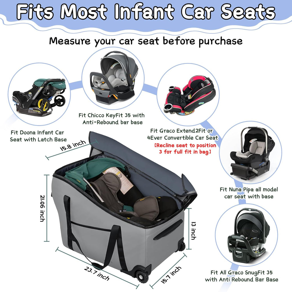 Car Seat Bags for Air Travel Fit Chicco Keyfit 35 and Anti-rebound Bar Base, Fit Doona Car Seat Stroller and Base, Nuna Pipa Travel Bag, Infant Car Seat Bag, Doona Travel Bag