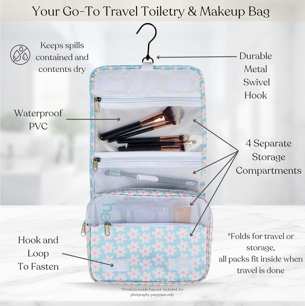 9 Set Packing Cubes - Suitcase Organizer, Cute Packing Cubes, Travel Bags Organizer for Luggage with Hanging Toiletry and Shoe Bag, Travel Essentials for Women, Men and Kids -Blue Flower