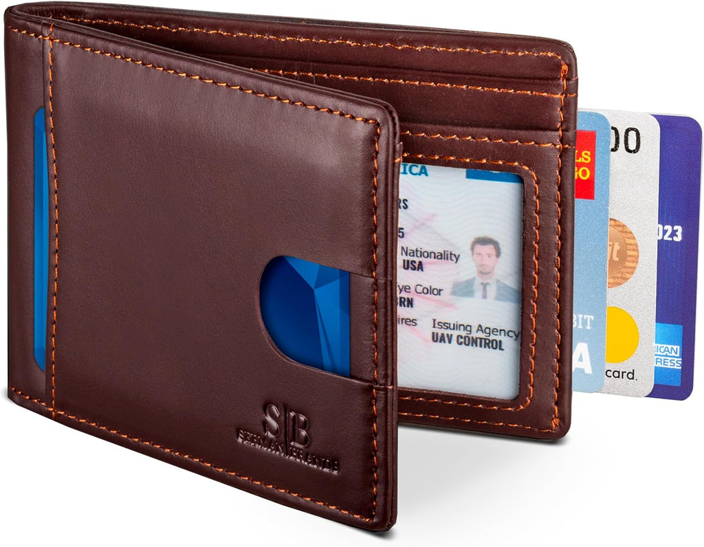 SERMAN BRANDS RFID Blocking Slim Bifold Genuine Leather Thin Minimalist Front Pocket Wallets for Men Billfold Wallet Men Gift