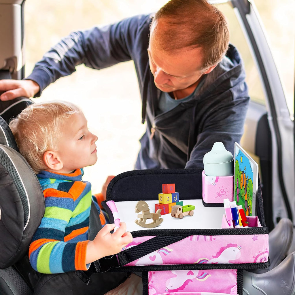 Kids Travel Tray, Travel Tray for Kids Car Seat, Toddler Car Seat Lap Tray, Carseat Tray for Kids Travel, Carseat Table Tray for Kids Travel Activities (Dark Pink)