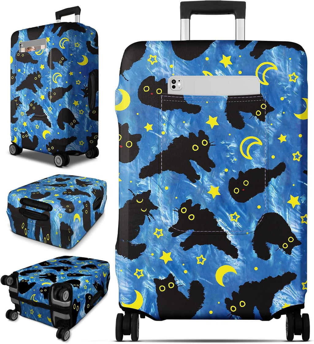 Slohif Luggage Cover for Suitcase Tsa Approved Protector - Luggage Sleeve Large Suit Case Cover Travel Stretch Baggage Case Protective Washable Fit 18-20 Inch Black Cat XS