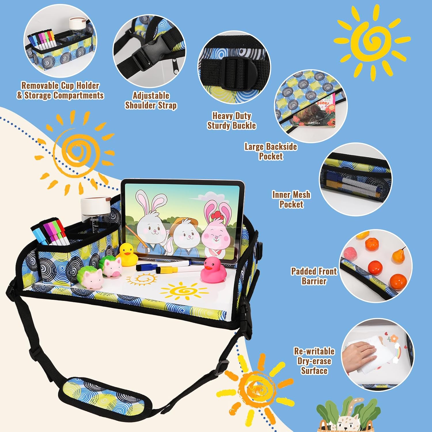 Kids Travel Tray for Airplane - Toddler Car Seat Table Tray, Road Trip Essentials for Boys & Girls, Carseat Lap Desk for Kids Road Trip Activities, Magic Circle