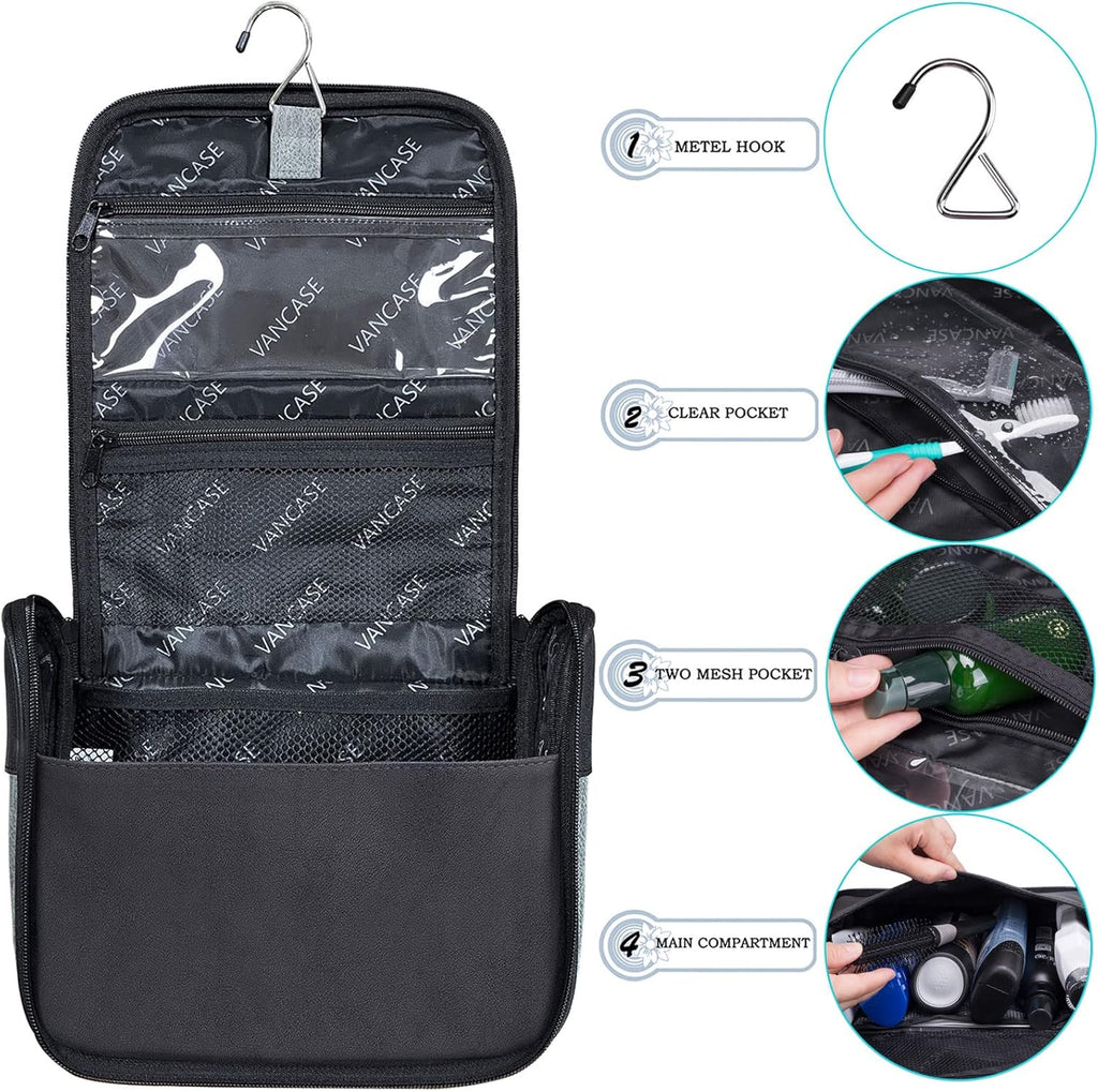 Hanging Toiletry Bag for Men VANCASE Vintage Leather Shaving Dopp Kit Medium Waterproof Travel Bathroom Bags Portable Shower Organizer