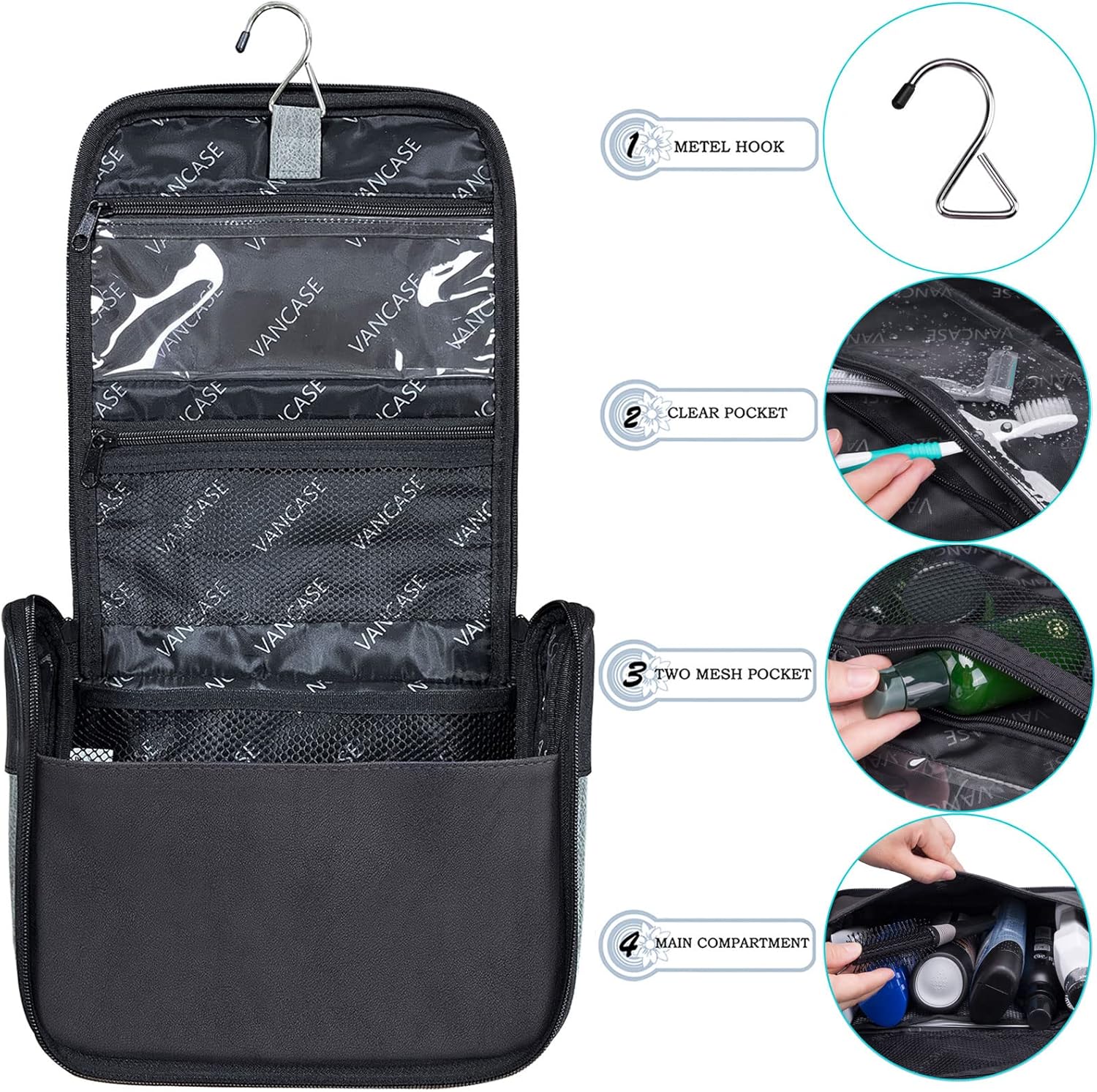 Hanging Toiletry Bag for Men VANCASE Vintage Leather Shaving Dopp Kit Medium Waterproof Travel Bathroom Bags Portable Shower Organizer