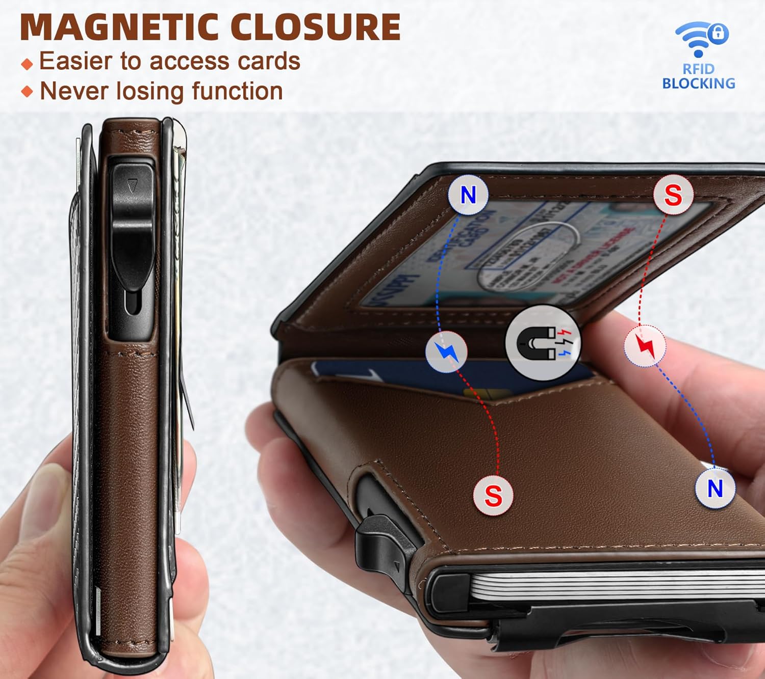 BULLIANT Men Wallet,Money Clip Wallet Slim For Gift Men 9Cards-Metal Credit Card Case in Magnetic Leather Flip