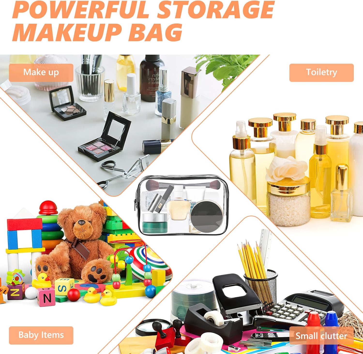 AURUZA 6 Pack Clear Toiletry Bag,Portable Travel Makeup Bags with Zipper, TSA Approved Clear Organizer Bags, PVC Cosmetic Pouch for Airport Airline Compliant (6 Packs Black)