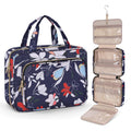 Wedama Toiletry Bag for Women, Large Cosmetic Travel Bag, Hanging Toiletry Bag for Bathroom, PVC Waterproof Makeup Bag, Toiletries Bag for Travel Business Trips and Camping, Blue+White Floral