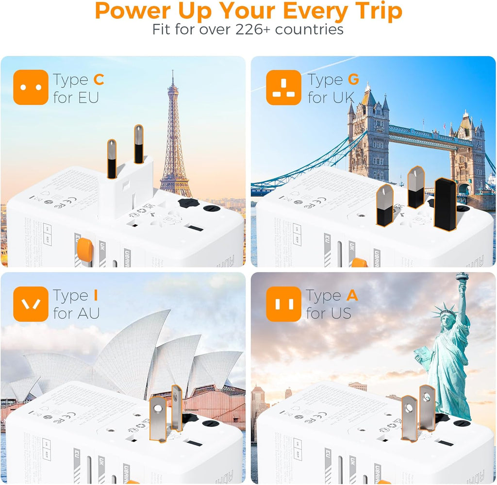 TESSAN Universal Travel Adapter 140W GaN, International Plug Adaptor with 1 USB A and 3 USB C Charging Ports, Worldwide Power Outlet for US to Europe UK AUS Ireland(Type C/G/A/I)