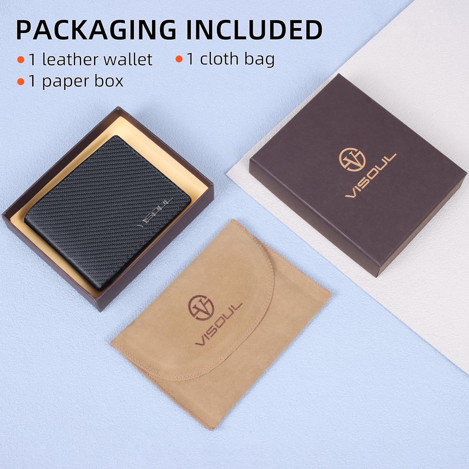 VISOUL Mens Carbon Fiber Leather Bifold Wallet with 2 ID Windows, RFID Blocking Secure Designer Wallets for Men with Two Cash Compartments (Black+Black)