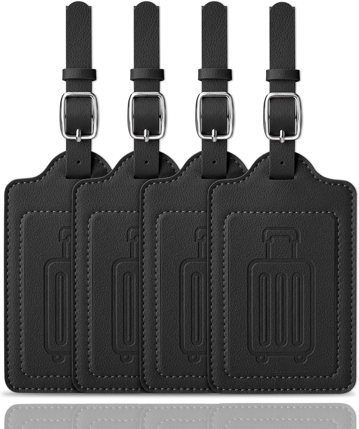 Teskyer Luggage Tags for Suitcases, TSA Approved with Privacy Protection Cover, Premium Faux Leather Bag Tags for Travel - 4 Pack, Black