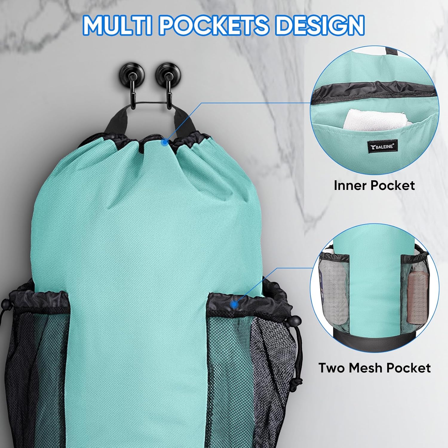 BALEINE 120L Laundry Bag Backpack, 900D Oxford Fabric Large Travel Laundry Bags with Shoulder Straps and 2 Mesh Pockets for College Dorm, Apartment, Laundromat (Sky Blue, 120L)