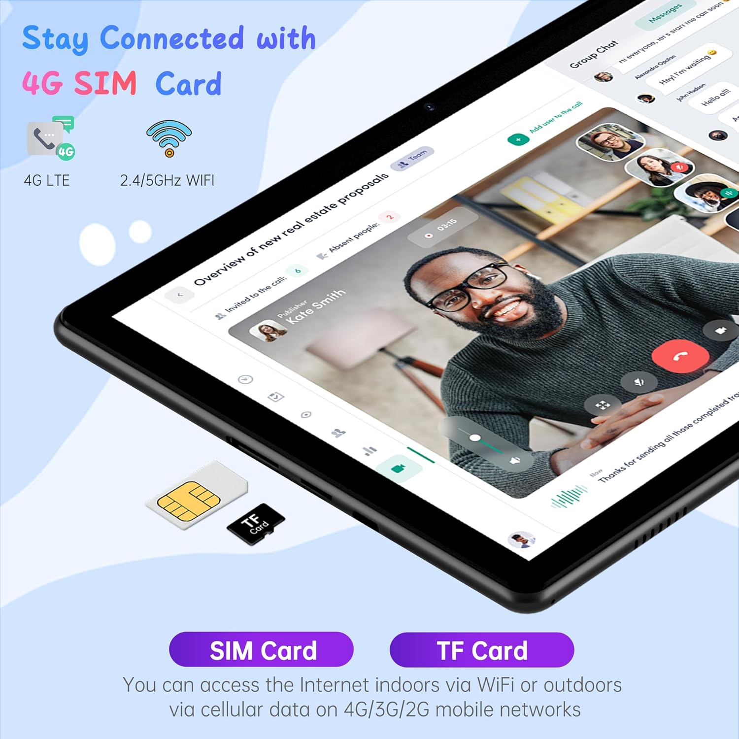 HAOVM Tablet 10 inch Android 14, 4G SIM Unlocked, Kid Tablet with SIM Card Slot, IPS Touch Screen, 2.0GHz Fast Processor, 3GB+32GB+TF Expand,2.4G/5GHz WiFi,8MP Camera, GPS, with Blue case