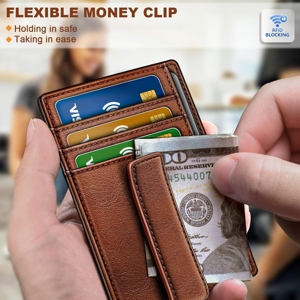 BULLIANT Men Wallet,Slim Leather Wallet Money Clip Card Hodler For Men Gift 8 Cards RFID Blocking