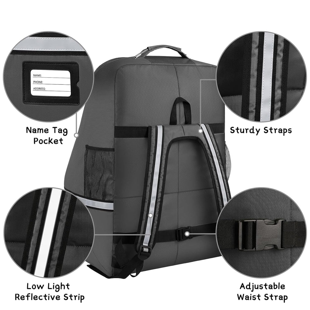 Car Seat Travel Bag - Padded Car Seat Carrier with Steel Cable Handle and Reflective Stripes, Large Durable Airport Gate Check Bag with Shoulder Strap