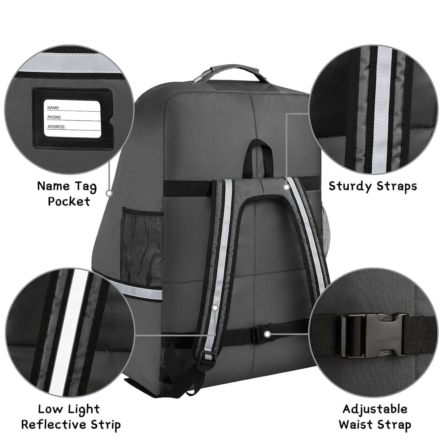 Car Seat Travel Bag - Padded Car Seat Carrier with Steel Cable Handle and Reflective Stripes, Large Durable Airport Gate Check Bag with Shoulder Strap